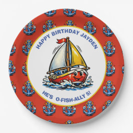 Ozeanische maritime Segelboot-Jungen-Geburtstagsfe Pappteller