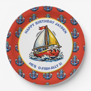 Ozeanische maritime Segelboot-Jungen-Geburtstagsfe Pappteller
