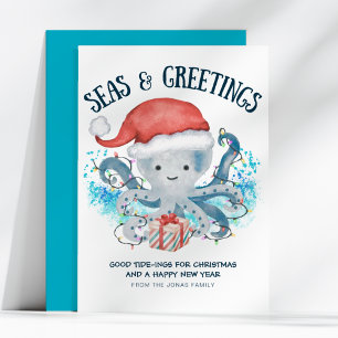 Ozeanische Weihnachtsgrüße Octopus Santa Feiertagskarte