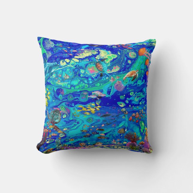 Ozeankissen, Strandkissen, Korallenriff, Delphine, Kissen (Vorderseite)