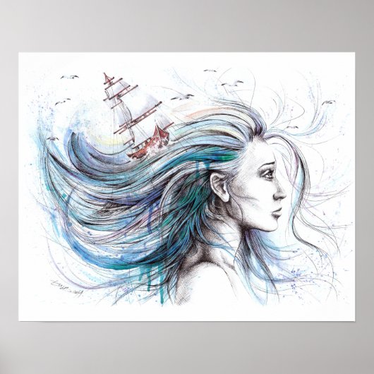 Ozeanmädchen Schöne surreale Malkunst Poster (Vorne)
