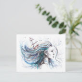 Ozeanmädchen Schöne Surrealfarben Postkarte (Stehend Vorderseite)