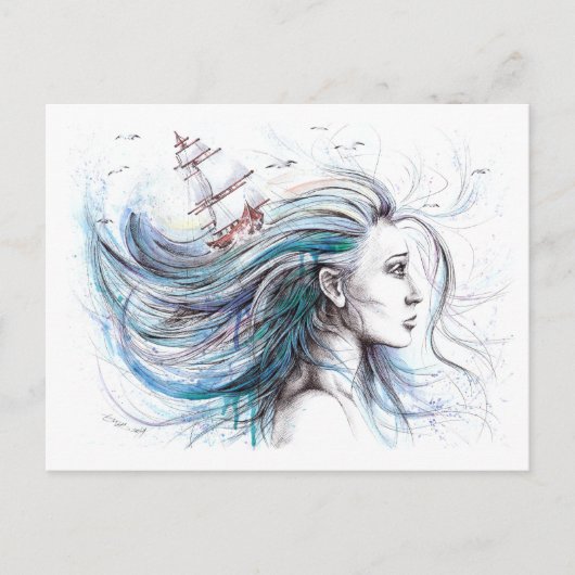 Ozeanmädchen Schöne Surrealfarben Postkarte (Vorderseite)