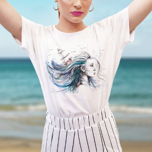 Ozeanmädchen Schöne Surrealfarben T-Shirt