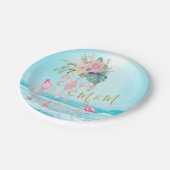 Ozeanmeer Flamingo Floral Juwelen Pink Pappteller (Schrägansicht)