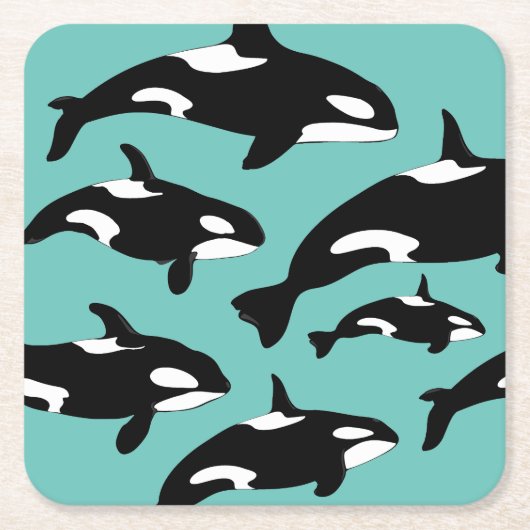 Ozeanorca Killer Wale auf blau Rechteckiger Pappuntersetzer (Vorderseite)