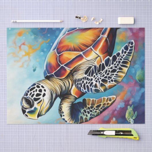 Ozeanpalette: Farbenfrohe Meeresschildkröten-Dekou Seidenpapier (Handwerk)