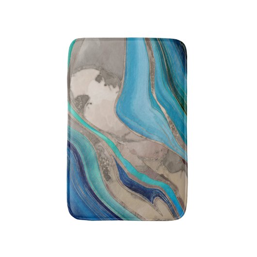 Ozeanpalette und Taupe-Marmor Badematte (Vorderseite Vertikal)