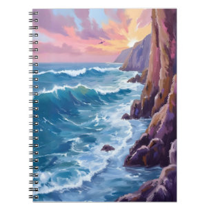 Ozeans Atem   Rocky Sea Sonnenuntergang Küste Aqua Notizblock
