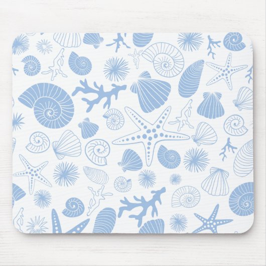 Ozeanseashell-hellblauer Seeküste-Strand Mousepad (Vorne)