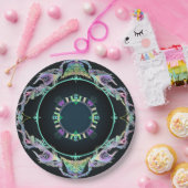 Ozeanskizze in Neon auf Schwarz Pappteller (Party)