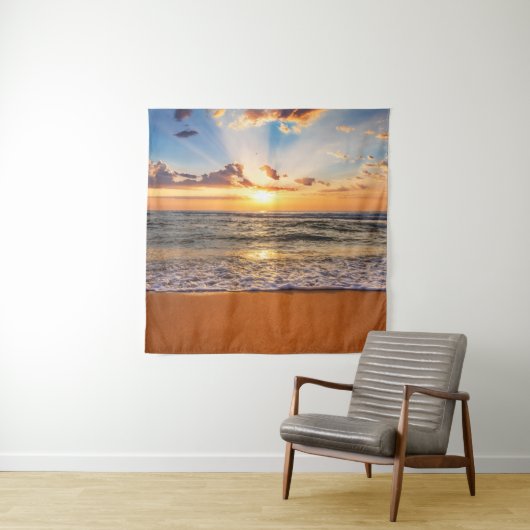 Ozeansonnenaufgang, tiefblauer Horizont. Wandteppich (Beispiel)