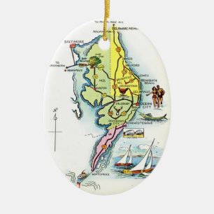 Ozeanstadt, Maryland Vintage Karte Keramik Ornament