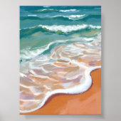 Ozeanstrand | Aqua Blaue Wellen Strand Wasserfarbe Poster (Vorne)