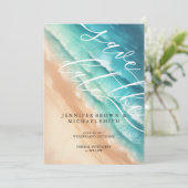 Ozeanstrand Blau Aquarell Elegant Basic Save The Date (Stehend Vorderseite)