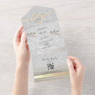 Ozeanstrand Gold Herz Hochzeit All In One Einladung