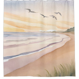 Ozeanstrand | Helle luftige Aquarellmalerei Duschvorhang