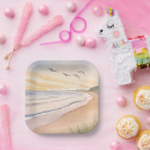 Ozeanstrand | Helle luftige Aquarellmalerei Pappteller (Party)