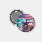 Ozeanstrand mit violettem Seestern Magnet (Vorderseite/Rückseite)