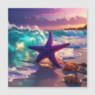 Ozeanstrand mit violettem Seestern Magnetkarte