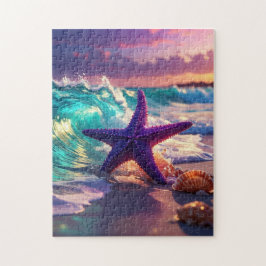 Ozeanstrand mit violettem Seestern Puzzle