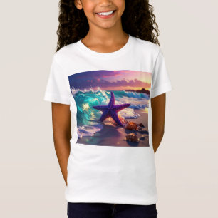 Ozeanstrand mit violettem Seestern T-Shirt