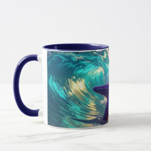 Ozeanstrand mit violettem Seestern Tasse