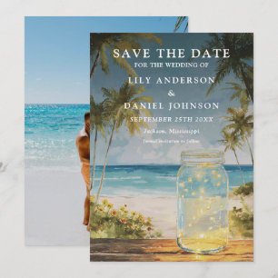 Ozeanstrand Palmen Mason Glas Foto Hochzeit Save The Date