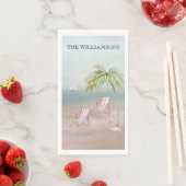 Ozeanstrand Personalisierte Palmen Flamingo Serviette (Beispiel)