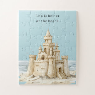 Ozeanstrand Vögel Blauer Himmel Creme Sandburg Puzzle