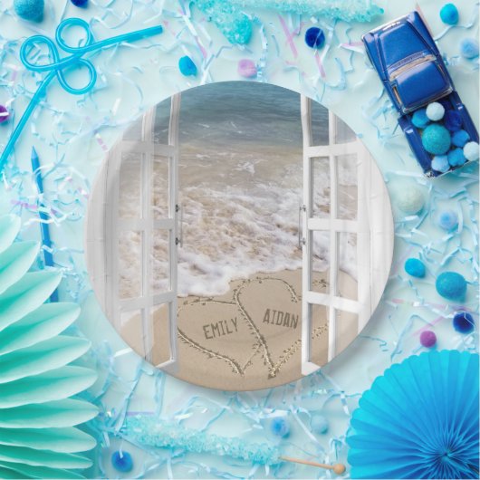 Ozeanstrandherzen im Fenster Pappteller (Party)