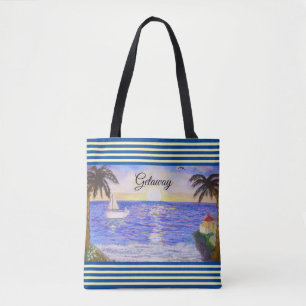 Ozeanstrandlandschaft und Yacht Tasche