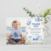 Ozeantiere Junge unter dem Meer Geburtstag Foto Dankeskarte (Stehend Vorderseite)