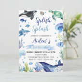 Ozeantierjunge zum Geburtstag unter dem Meer Einladung (Stehend Vorderseite)