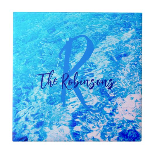 Ozeanwasser blau aquamarin Template Familienname E Fliese (Vorderseite)