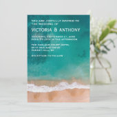 Ozeanwelle, Hochzeit am Strand Einladung (Stehend Vorderseite)