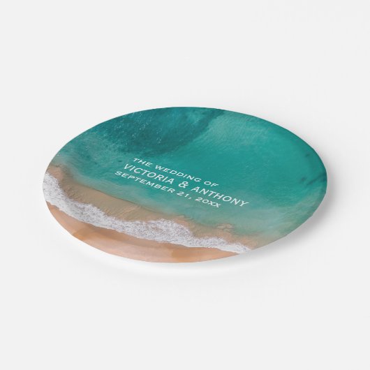 Ozeanwelle, Hochzeit am Strand Pappteller (Schrägansicht)