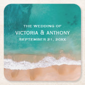 Ozeanwelle, Hochzeit am Strand Rechteckiger Pappuntersetzer (Vorderseite)