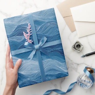Ozeanwelle Tiefblauer Nebel Weiß Abstraktes Muster Geschenkpapier