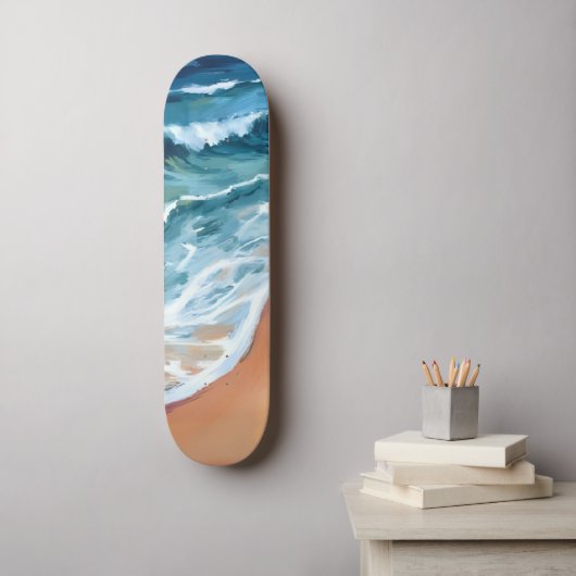 Ozeanwellen Blau Wasserfarbe Küste Skateboard (Wandkunst)