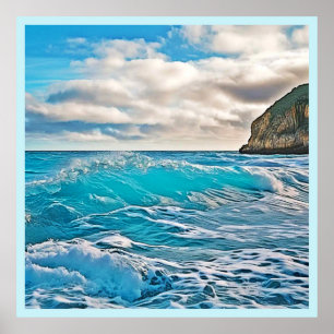Ozeanwellen: Blaues Horizont Poster
