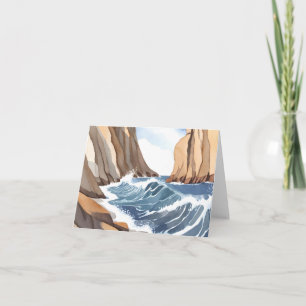 Ozeanwellen brechen   Küstenstrand Aquarell Karte