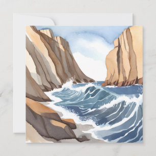 Ozeanwellen brechen   Küstenstrand Aquarell Karte