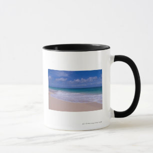 Ozeanwellen, die auf sandigen Strand schäumen Tasse