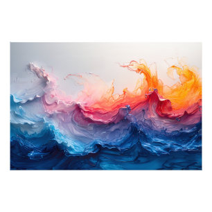 Ozeanwellen-Fluid-Art-Sonnenuntergangs-Glow-Abstra Fotodruck