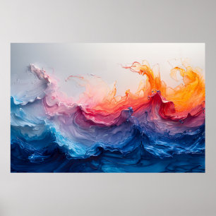 Ozeanwellen-Fluid-Art-Sonnenuntergangs-Glow-Abstra Poster
