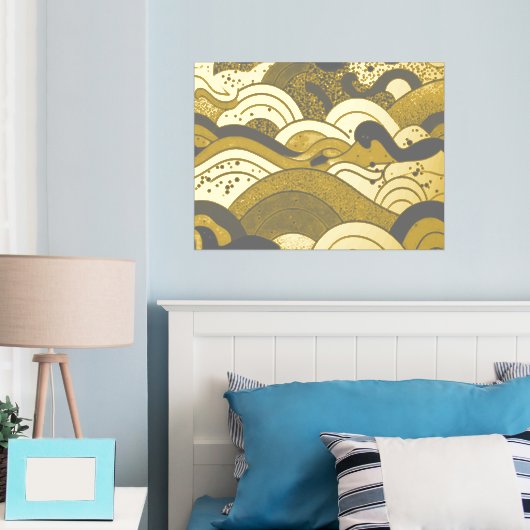 Ozeanwellen Gold Fohlen mit dunkelgrauem Hintergru Foliendrucke (In Situ (Schlafzimmer))