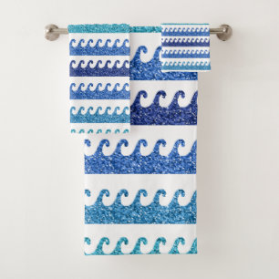 Ozeanwellen Helles Blau Surfer Strand Surfen Badhandtuch Set