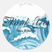 Ozeanwellen Hochzeit danke Runder Aufkleber (Vorderseite)