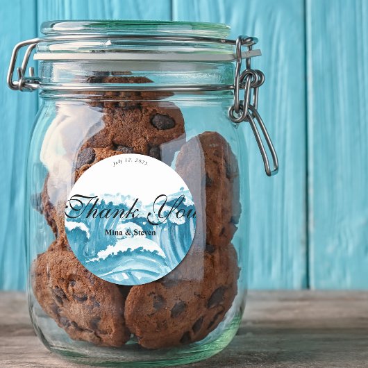 Ozeanwellen Hochzeit danke Runder Aufkleber